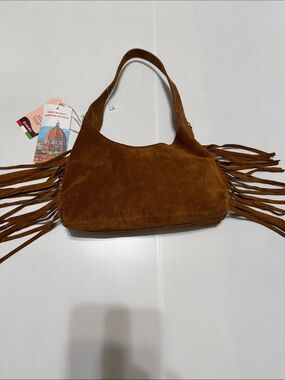 Isadora Brown Suede Fringe Shoulder & Crossbody Mini Bag NWT made in Italy 5”x10